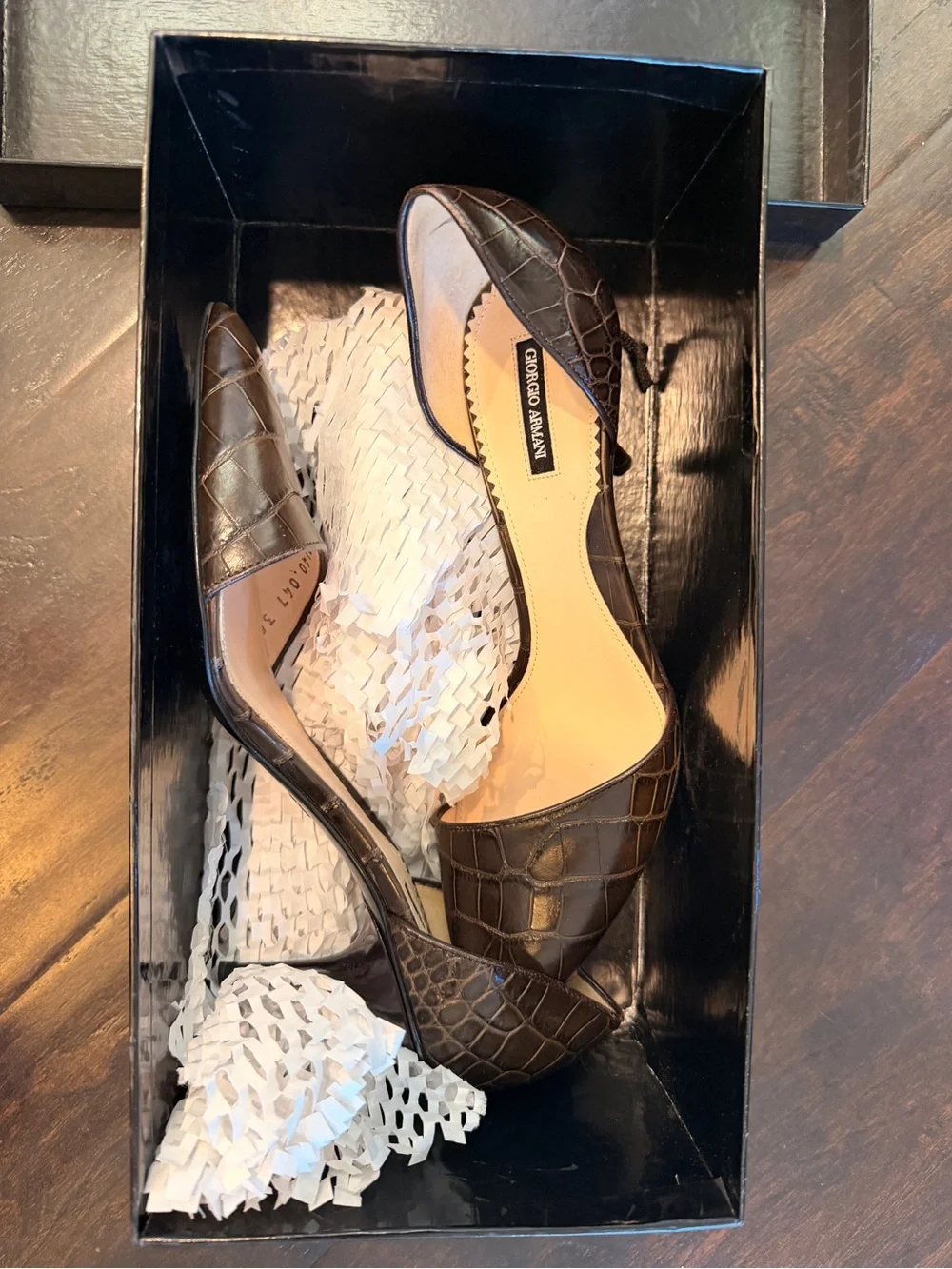 Giorgio Armani Shoes Women's Pointed D'orsay Pump In Dark Brown Croc
